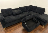 Zaria Corduroy Sectional Sofa Bed – Black