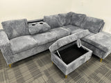 Zaria Corduroy Sectional Sofa Bed – Light Grey