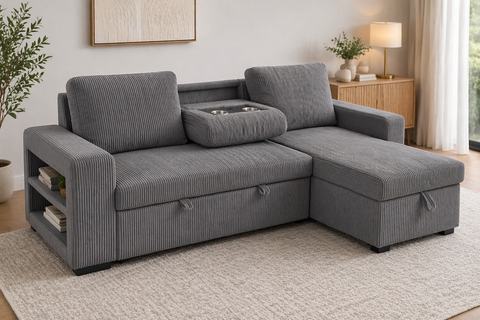 Amara Grey Corduroy Storage Sofa Bed