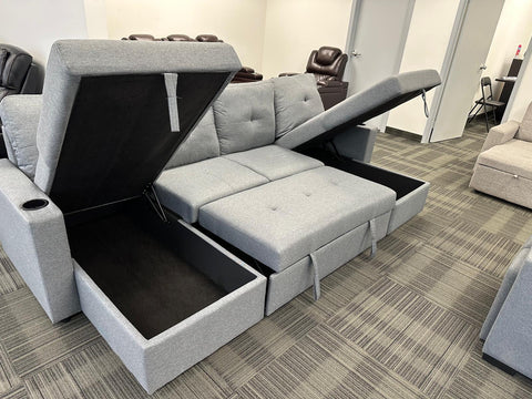 Velora Modern Sleeper Sectional Sofa - Grey