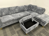 Zaria Corduroy Sectional Sofa Bed – Light Grey