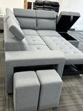 Nayra Reversible Sectional Sofa Bed with Storage Ottoman – Grey
