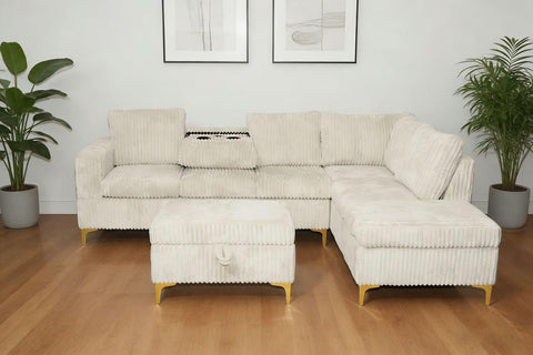 Zaria Corduroy Sectional Sofa Bed – Beige