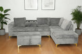 Zaria Corduroy Sectional Sofa Bed – Light Grey