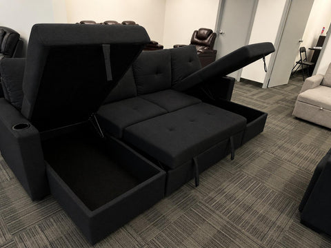 Velora Modern Sleeper Sectional Sofa - Black