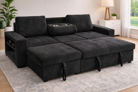 Amara Black Corduroy Storage Sofa Bed